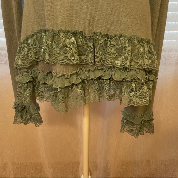 BCBGMAXAZRIA  Cashmere & Angora V-Neck Sweater, Ruffles & Lace, Sz XL Light Blue - Picture 6 of 8